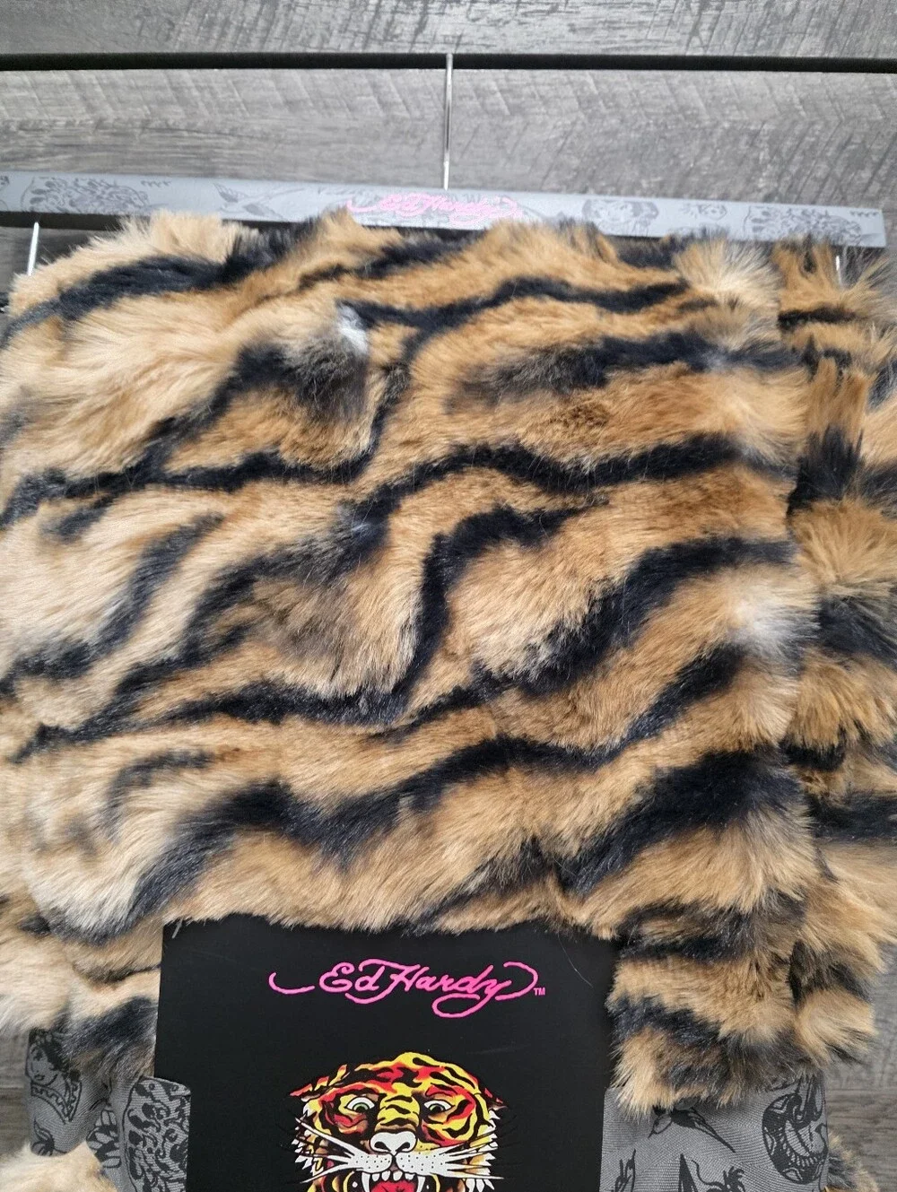 Set Of 2 Ed Hardy Faux Fur Luxe Throw Blankets Leopard & Tiger Print